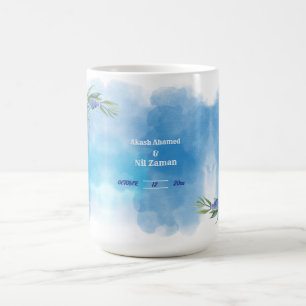 Elegant Blue Floral Wedding Invitation Coffee Mug