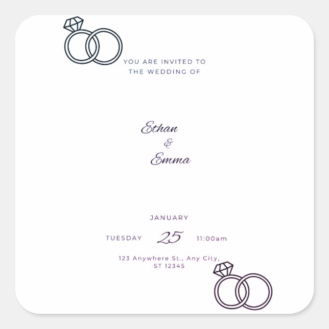 Elegant Blue Floral Wedding Invitation Stickers (Front)