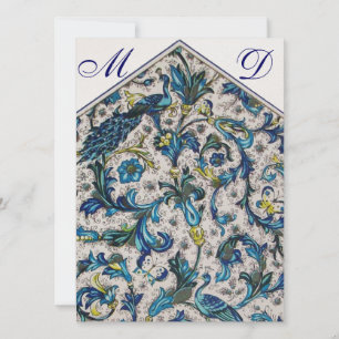 ELEGANT BLUE FLORAL WEDDING MONOGRAM INVITATION