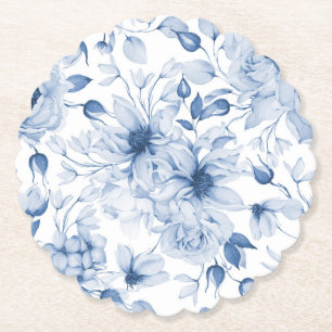 Elegant Blue Floral Wedding Paper Coaster