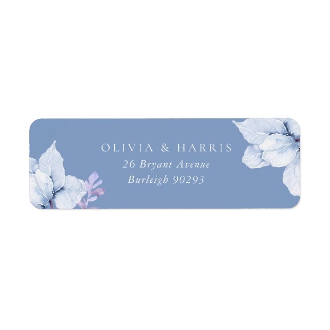 Elegant Blue Floral Wedding Return Address Label (Front)