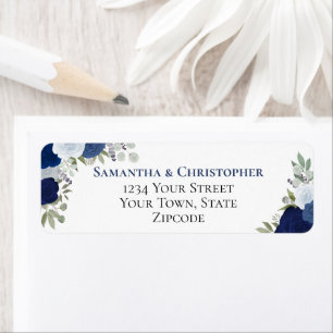 Elegant Blue Floral Wedding Return Address Label