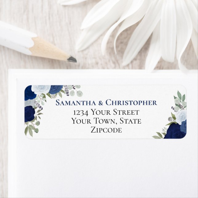 Elegant Blue Floral Wedding Return Address Label (Insitu)