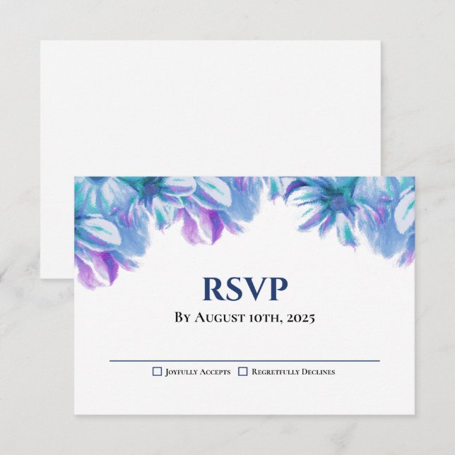 Elegant Blue Floral Wedding RSVP (Front/Back)