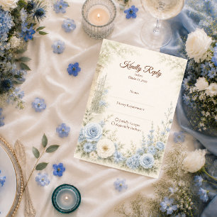 Elegant Blue Floral Wedding RSVP Card