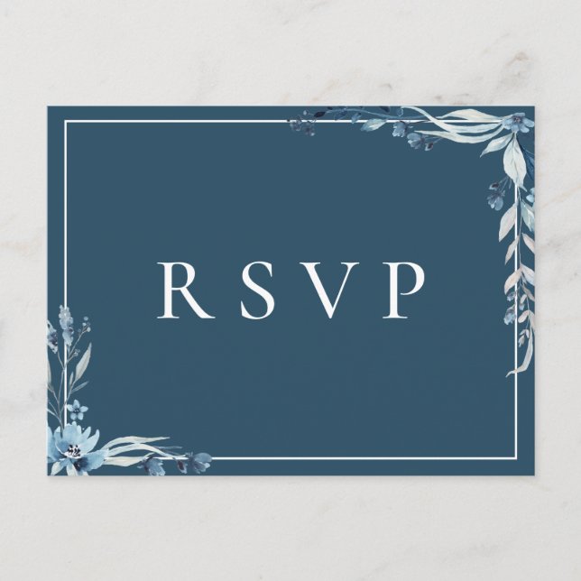 Elegant Blue Floral Wedding RSVP Song Request Invitation Postcard (Front)