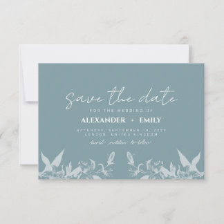 Elegant Blue Floral Wedding Save the Date Card