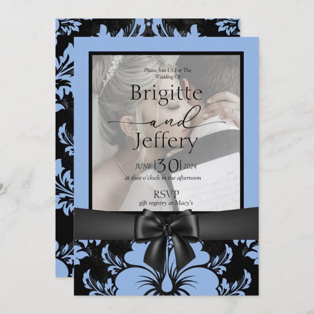 Elegant blue floral wedding save the date  invitation (Front/Back)