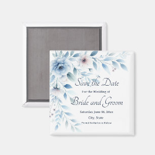 Elegant Blue Floral Wedding Save the Date Magnet