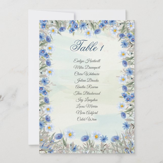 ​Elegant Blue Floral Wedding Seating Chart Card (Front)
