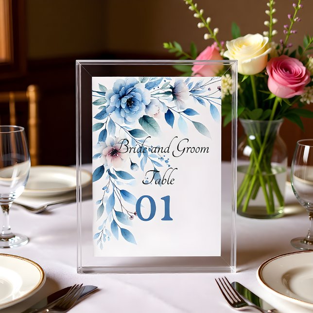 Elegant Blue Floral Wedding Table Card (Creator Uploaded)