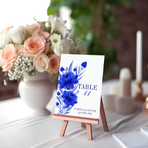 Elegant Blue Floral Wedding Table Number