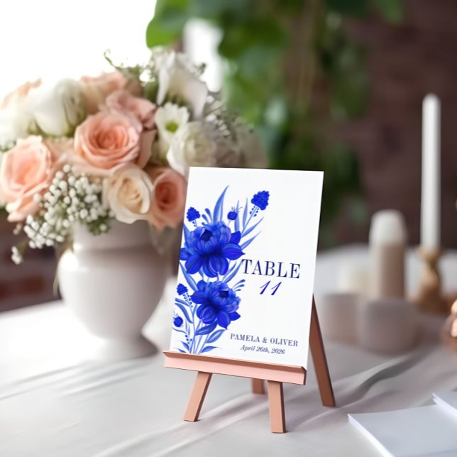  Elegant Blue Floral Wedding  Table Number (Creator Uploaded)