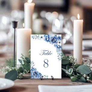 Elegant Blue Floral Wedding Table Number