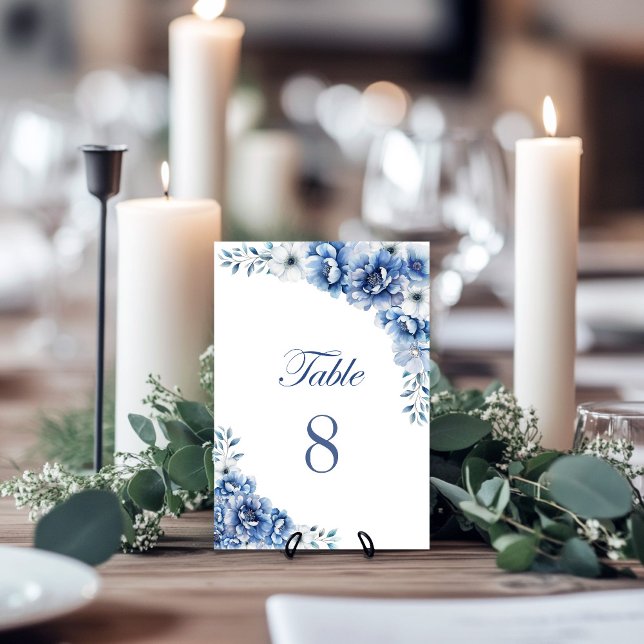 Elegant Blue Floral Wedding Table Number (Creator Uploaded)
