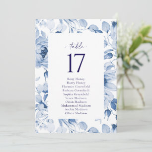 Elegant Blue Floral Wedding Table Number Card
