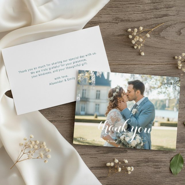 Elegant Blue Floral Wedding Thank You Card (Creator Uploaded)