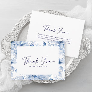 Elegant Blue Floral Wedding Thank You Card