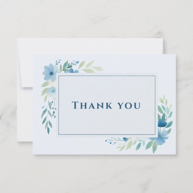 Elegant Blue Floral Wedding Thank You Card (Back)