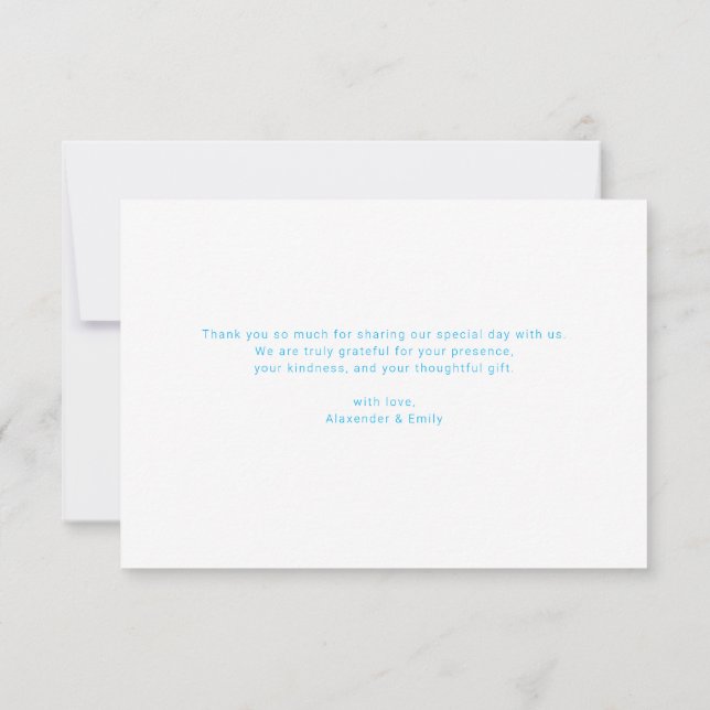 Elegant Blue Floral Wedding Thank You Card (Back)