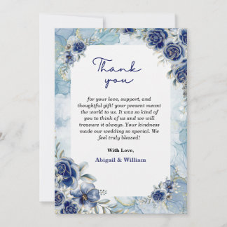 Elegant Blue Floral Wedding Thank You Flat Cards