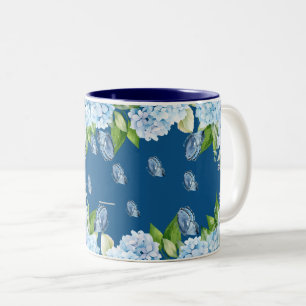 Elegant Blue Floral Wedding Two-Tone Coffee Mug