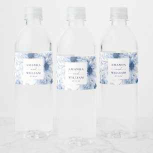 Elegant Blue Floral Wedding Water Bottle Labels