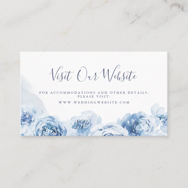 Elegant blue floral wedding website Insert card (Front)