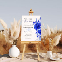 Elegant Blue Floral Welcome to Our Wedding 
