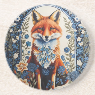 Elegant Blue Floral William Morris Inspired Fox Coaster