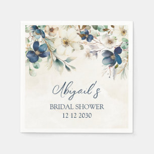 Elegant Blue Floral Winter Bridal Shower Napkin
