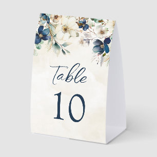 Elegant Blue Floral Winter Wedding Table Number