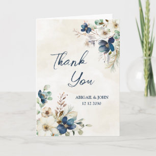 Elegant Blue Floral Winter Wedding Thank You Card