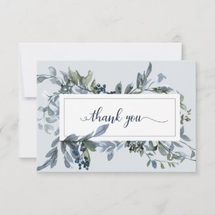 Elegant Blue Floral Wreath Funeral Thank You Card