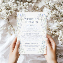 Elegant Blue Floral Wreath Wedding Details Card
