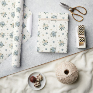 Elegant Blue Florals Wrapping Paper