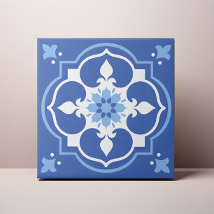 Elegant Blue Flower Accent Azulejo Ceramic Tile