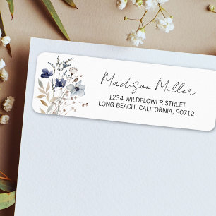 Elegant Blue Flower Bouquet Floral Return Address Label