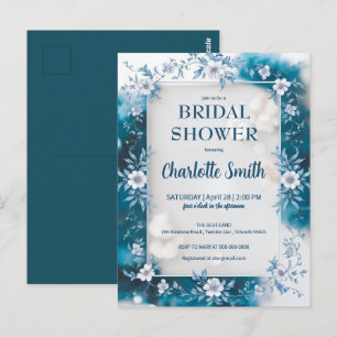 Elegant Blue Flower chinoiserie bridal shower Postcard