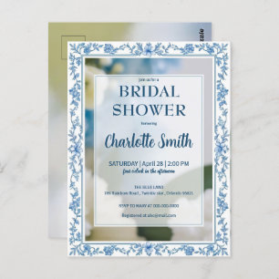 Elegant Blue  Flower chinoiserie bridal shower Postcard