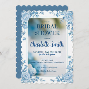 Elegant Blue Flower chinoiserie bridal shower Save The Date