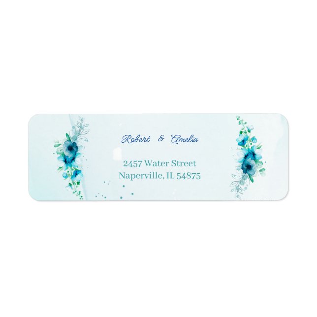 Elegant Blue Flower Customised Return Address Label (Front)