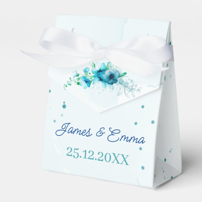 Elegant Blue Flower Customised Wedding Favour Box (Front Side)