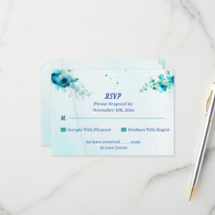 Elegant Blue Flower Customised Wedding RSVP Card