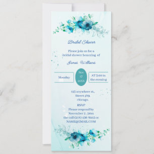 Elegant Blue Flower Personalised Bridal Shower Invitation