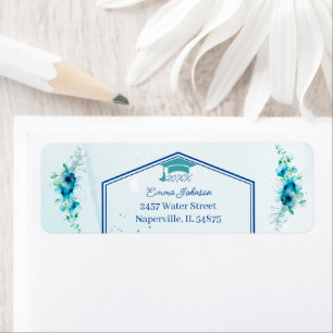 Elegant Blue Flower Personalised Return Address Label