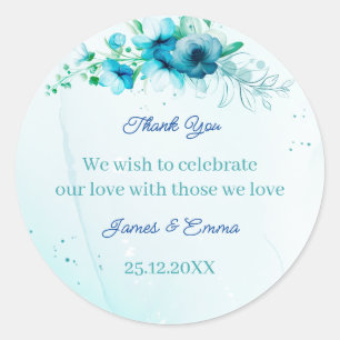 Elegant Blue Flower Personalised Wedding Classic Round Sticker
