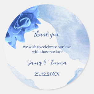 Elegant Blue Flower Personalised Wedding Classic Round Sticker