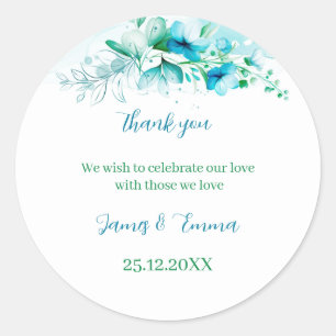 Elegant Blue Flower Personalised Wedding Classic Round Sticker