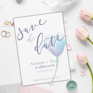 Elegant Blue Flower Simple Script Floral wedding Save The Date